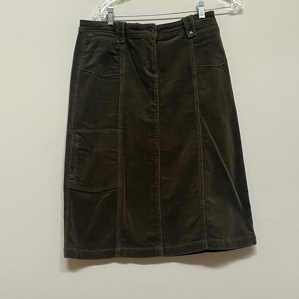 Woolrich Cotton Corduroy Olive Panel Utility Skirt W/Pockets